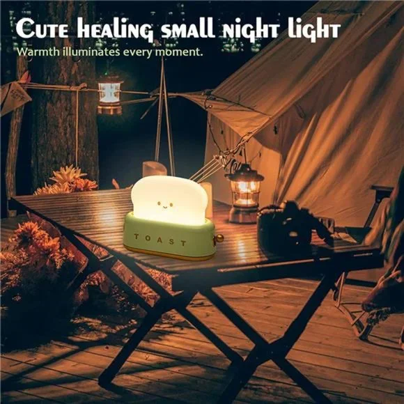 Desk Decor Toaster Lamp, Rechargeable Small Lamp with Smile Face Toast Bread - Picture 3 of 3